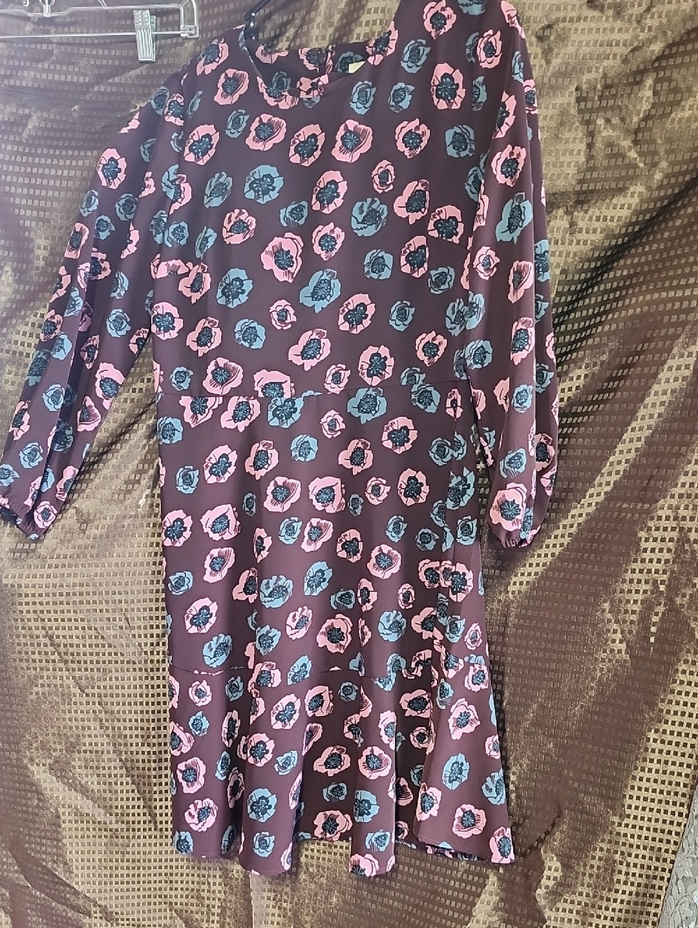 *LOFT Plum Midi Dress with Pink and Blue Floral Print